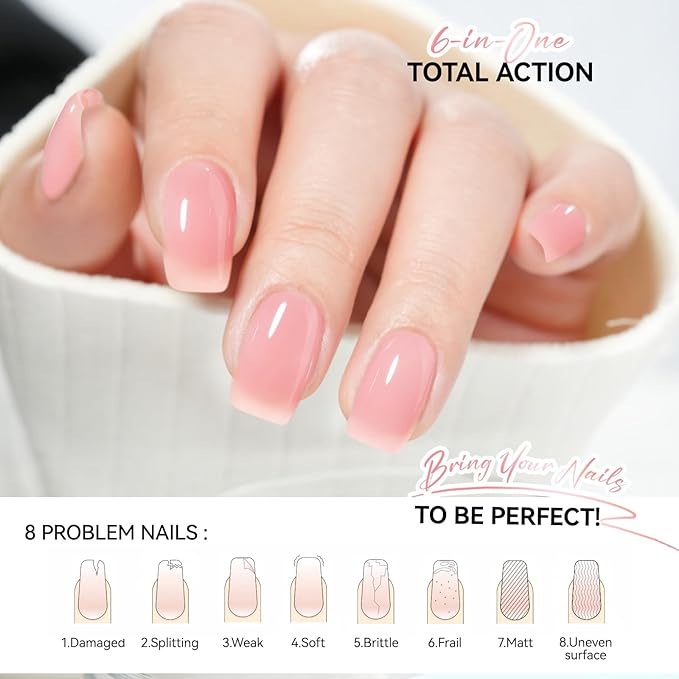 Nail Strengthener Protein for Damaged Nails: Pink 6 in 1 Natural Nail Hardener Extra Strong and Growth - Long Lasting Repair for Damaged Nails - Growth Oil for Salon Home Daily Work