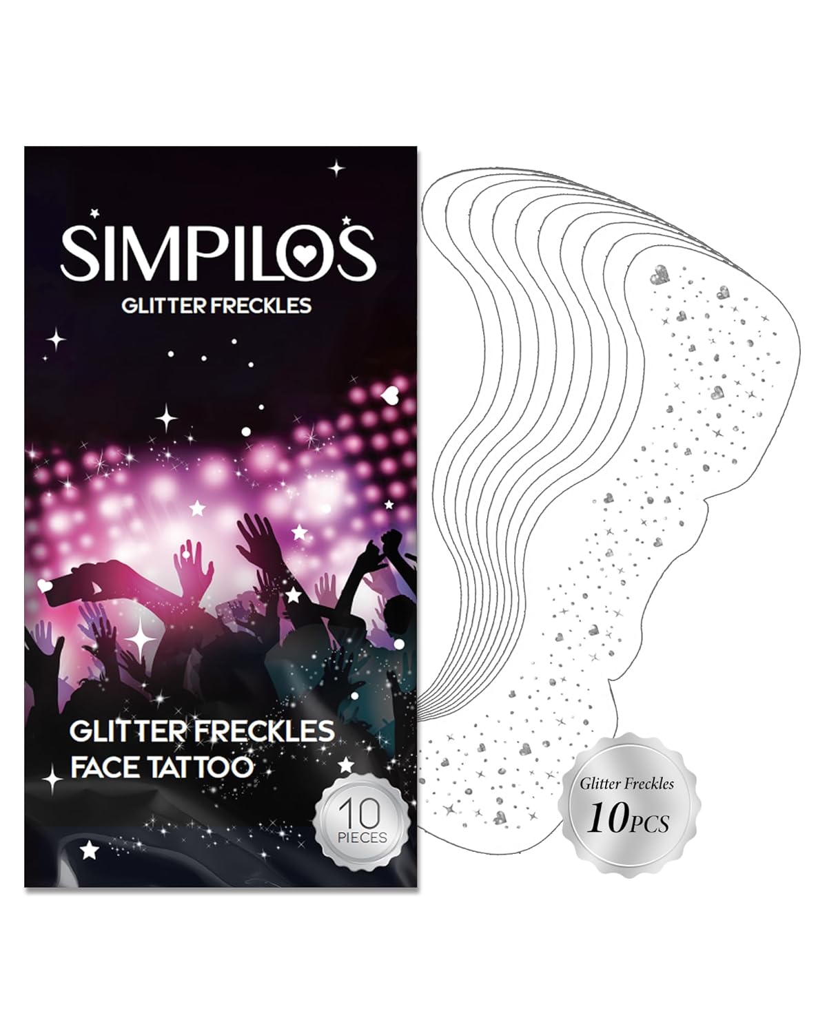 Face Sparkles, Heart Face Glitter for Kids Women Girls, Summer Waterproof Glow Up Singer Concerts Festival Rave Accessories (Silver -Hearted)