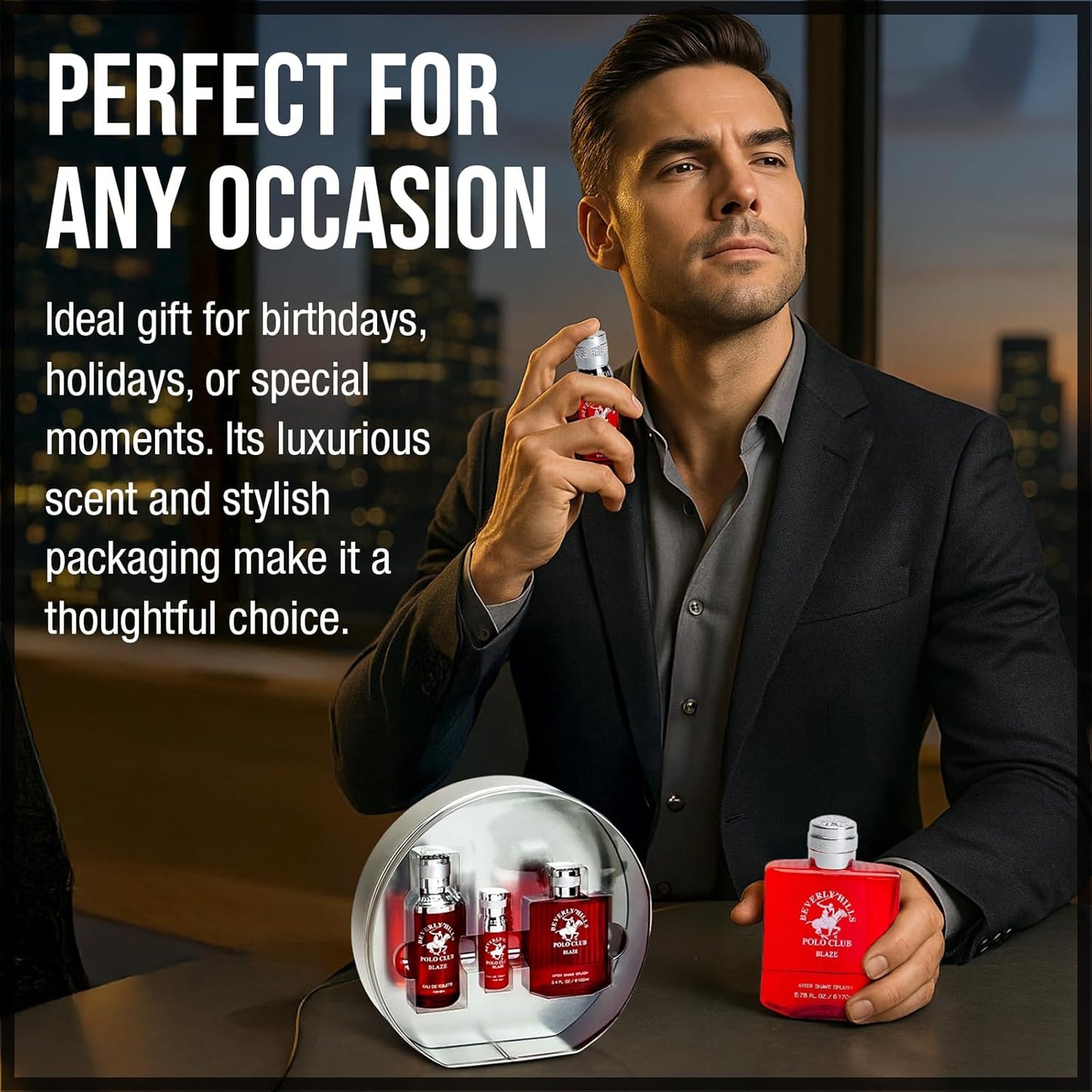 Beverly Hills Polo Club Men's Blaze 3-Piece Cologne Gift Set | Eau De Toilette & After Shave in Collectable Tin | Long-Lasting Premium Fragrance for Him