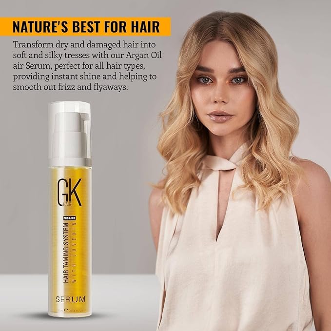 GK HAIR Global Keratin 100% Organic Argan Oil Anti Frizz Serum Styling Smoothing Strengthening Hydrating & Nourishing Heat Protection Shine Frizz Control Dry Damage Hair Repair