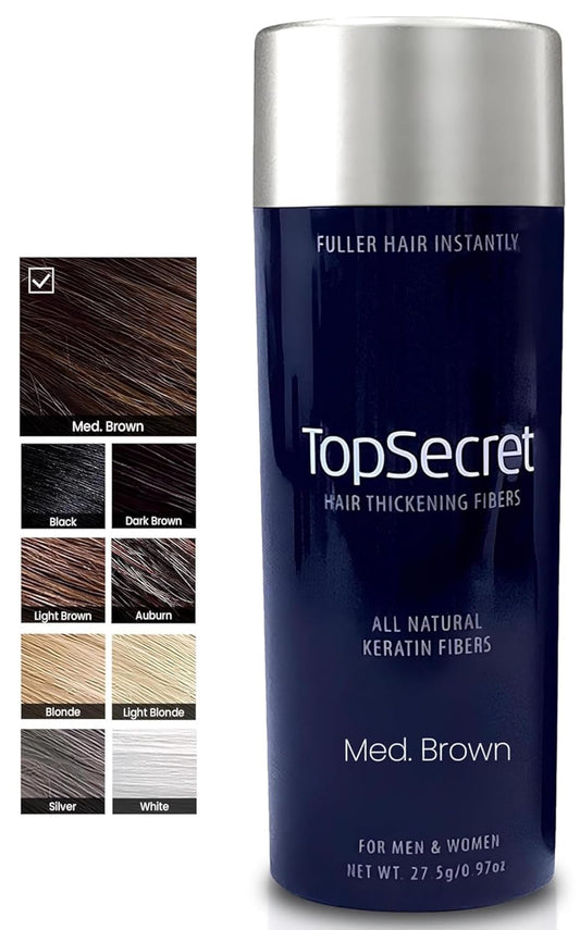 Top Secret Hair Thickening Building Fibers Refills - Undetectable & Natural Hair Filler - for Men & Women - Instantly Fill In Fine Thinning Hair - Weather & Sweat Resistant (Medium Brown, Large)