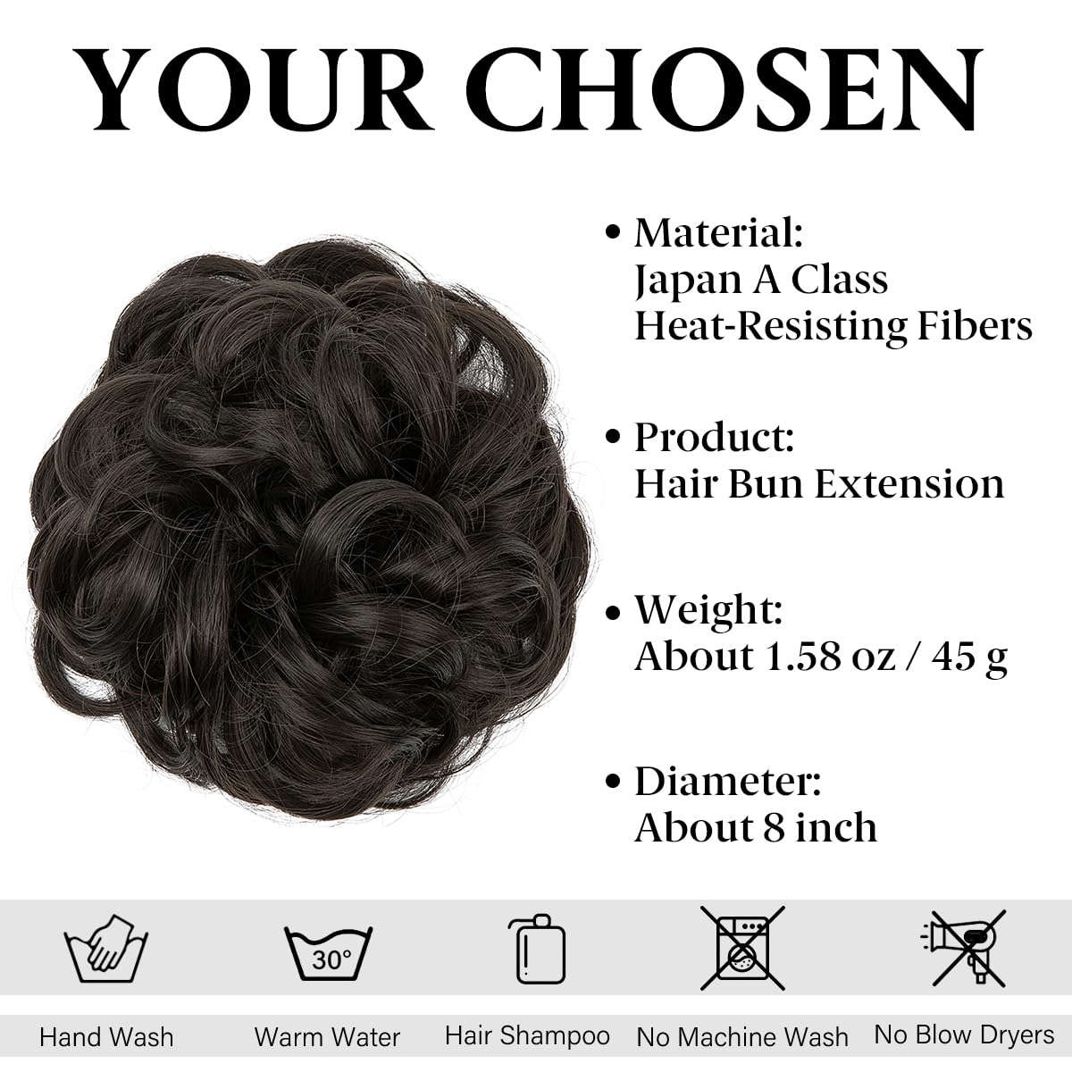 CJL HAIR Large Messy Bun Hair Piece Wavy Curly Scrunchies Synthetic Chignon Ponytail Hair Extensions Thick Updo Hairpieces for Women Brown Black