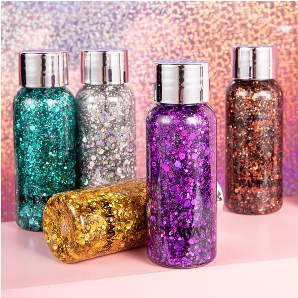 Mermaid Sequins Body Glitter Gel, Make Up Long Lasting Glitter for Body Face Hair Eyeshadow, Music Festival Party Carnival Long Lasting Face Glitter, No Glue Needed and Easy to Remove. (Green)