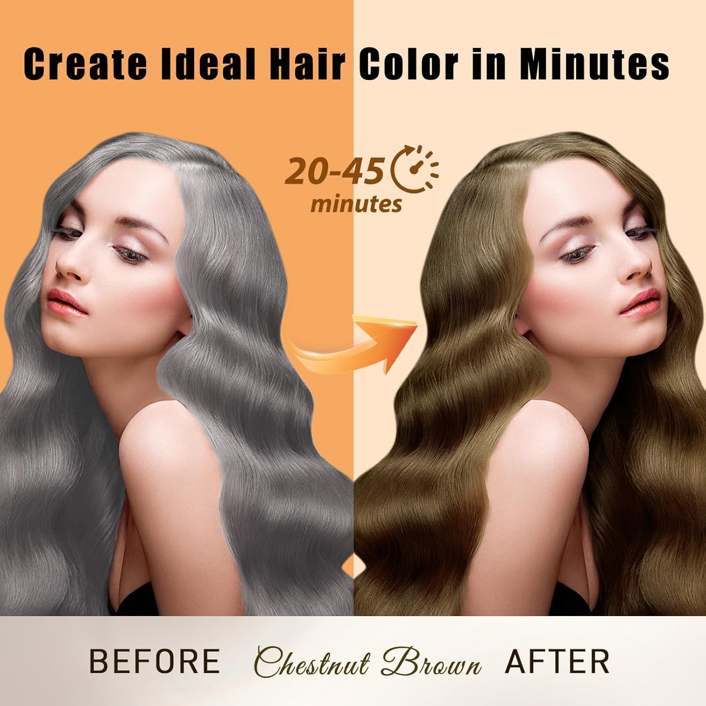 Hair Dye Shampoo 3 in 1, Long-Lasting Hair Color Shampoo with Herbal Ingredients, Instant Magic Hair Dye, Easy Application Shampoo Para Canas for Women Men 16.9 Fl Oz (Chestnut Brown)