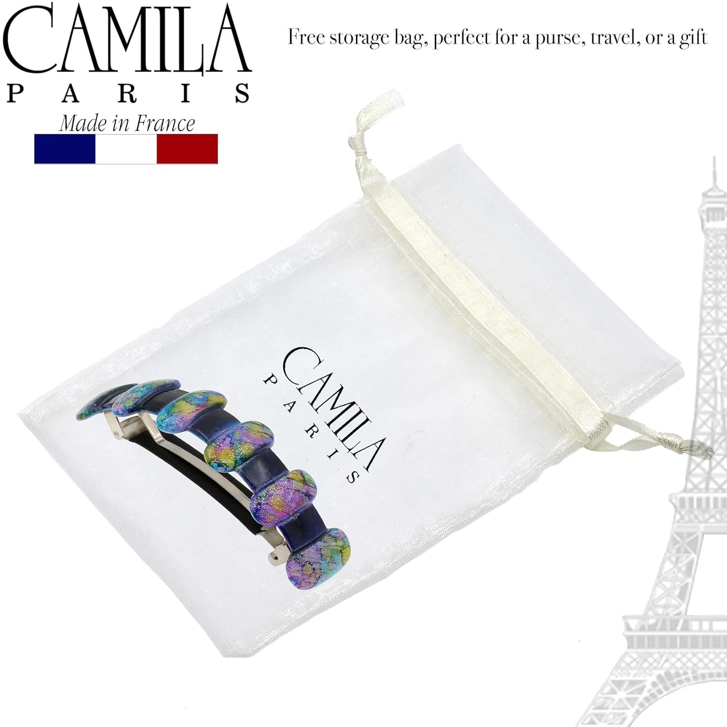 Camila Paris CP3305 French Hair Barrette Clip for Girls for Thick Curly Wavy Long Hair, Strong Hold Grip Hair Clips for Women, Automatic, No Slip Durable Styling Girls Hair Accessories, Made in France