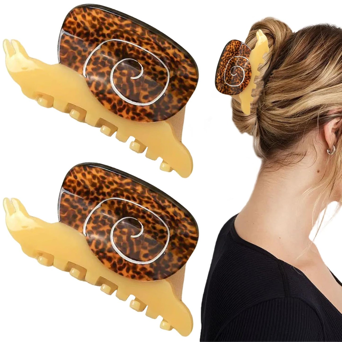 2 PCS Snails Hair Claw Clip Snail Hair Clip Cute Acetate Animal Headdress Fashion Anti-slip Barrettes Strong Hold Hairpin Funny Hair Accessories for Women Girls Styling Thick Hair Hairstyle Decoration