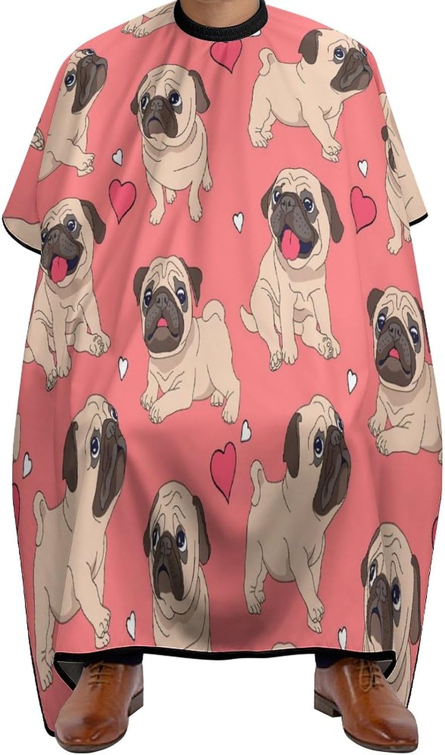 Professional Barber Cape for Men Women, Water and Stain Resistant Funny Cartoon Pugs Puppy Pink Art Hair Cutting Cape Extra Large Haircut Apron Hair Cutting Cloak, Skin Friendly