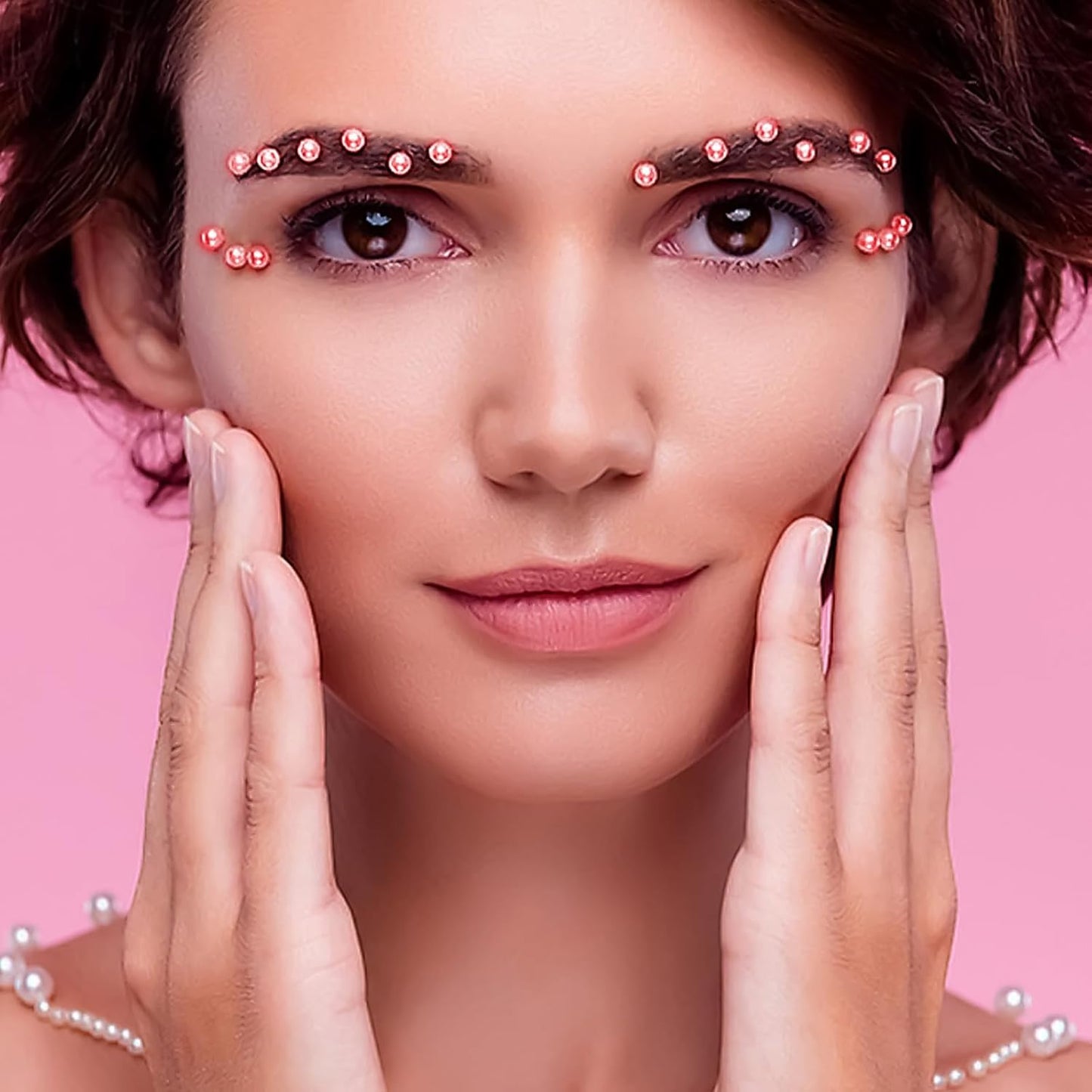 Self Adhesive Face Gems and Pearls for Makeup, Festival Jewels, Hair Gems, Rhinestone Stickers for Face, Eye, Makeup, Nail, Body, Crafts 3/4/5/6 mm 975Pcs (22.Pearl_Pink)