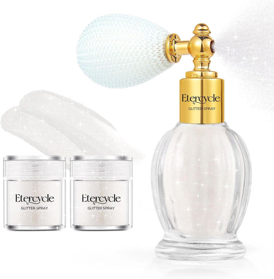 Etercycle Glitter Makeup Spray, White Fine Glitter Spray for Hair and Body, Extra Fine Face Glitter Makeup Sparkly Gifts for Clothes Nail Art Craft Design Easter Christmas Halloween Crafts