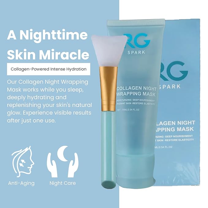 Collagen Night Wrapping Mask Peel Off Overnight Collagen Face Mask for Women and Men Hydrating Moisturizing Anti Wrinkle Lifting Gel Facial Mask 75 ML Tubes (two pack) and one Brush Included