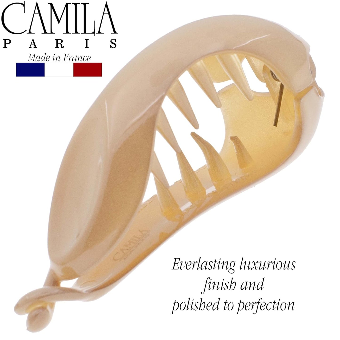 Camila Paris CP3044 2.75 Inch Small Hair Clips for Women Beige, Strong Hold Decorative, Durable Styling Girls Hair Accessories. Hair Ponytail For Women with Curly Thick Hair. Made in France