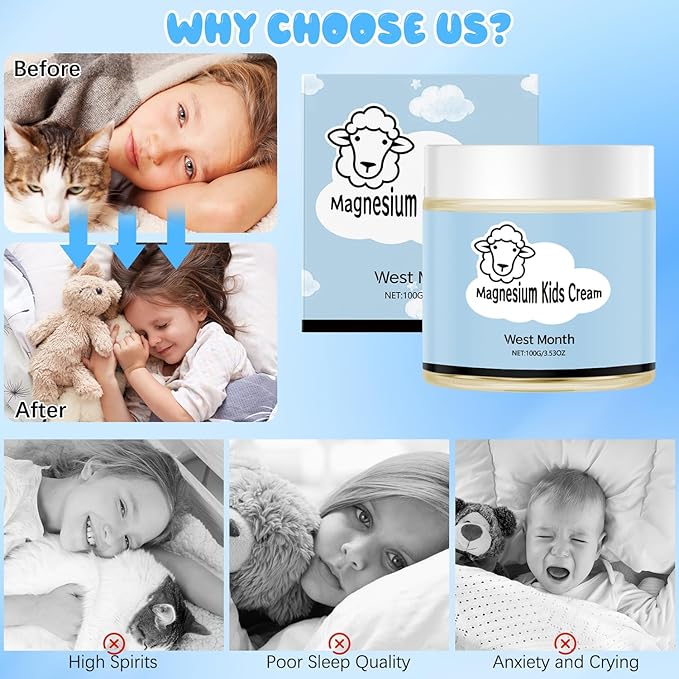 2Pcs Magnesium Lotion for Kids, Juniors Bedtime Lotion By 8 Sheep Kids, Magnesium L otion For Sleep, Gentle Natural Calming Cream for Restful Sleep, Relaxation (200g/7.06oz)