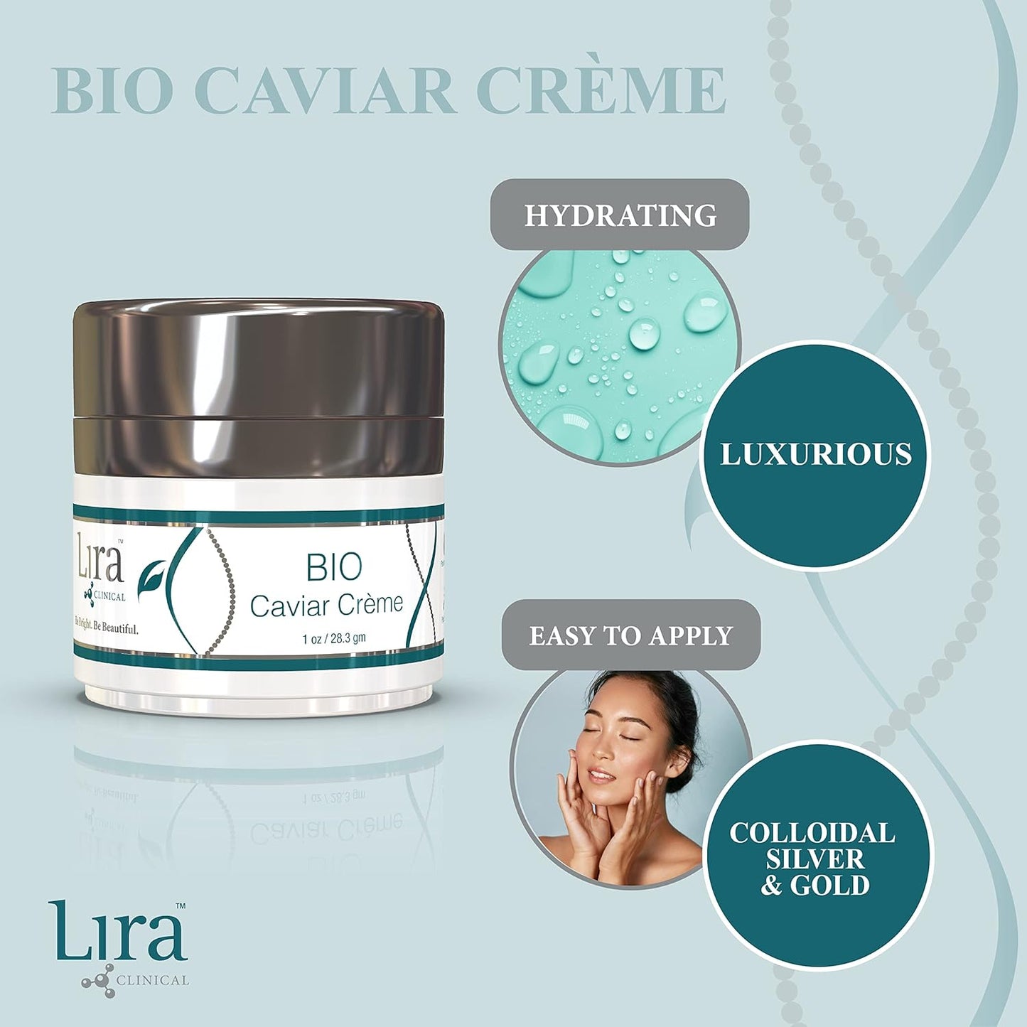 Lira Clinical BIO Caviar Crème - Daily Hydrating Facial Moisturizer with Advanced Peptide Complex and Vitamin C - Night Cream for Dry Skin - Travel Size Nourishing Cream for Skincare Routine - 1 oz