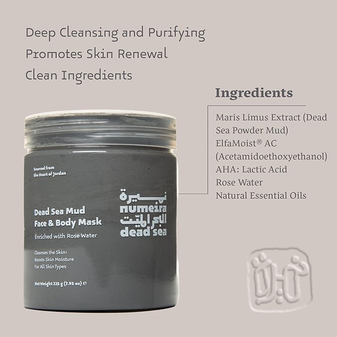 Dead Sea Mud Mask for Face & Body with Trace Minerals - Harvested from Jordan - Pore Reducer Mud Mask for Acne Skin - Gentle Dead Skin Remover for Face - Hydrating Facial Mask
