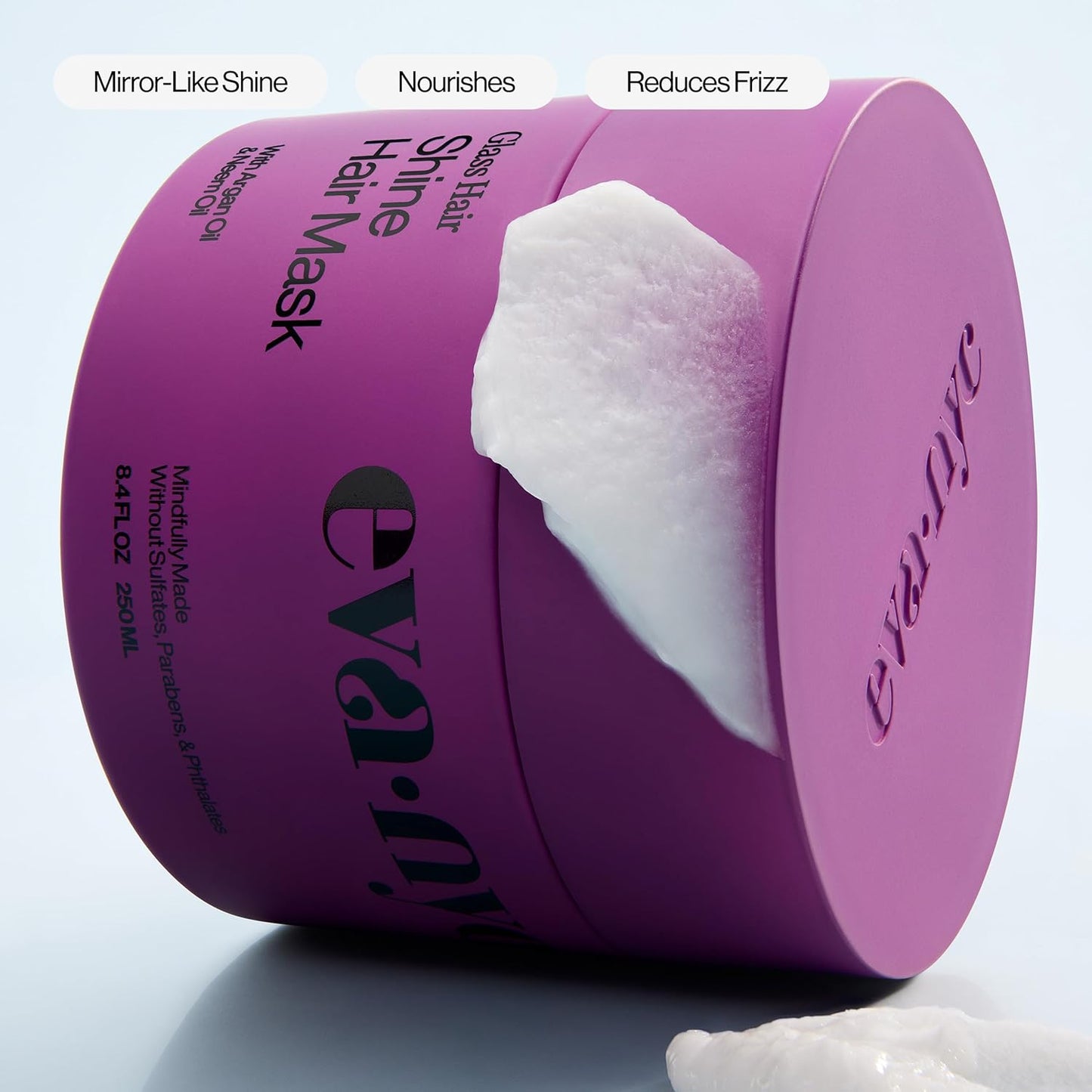 Eva NYC Anti-Frizz Hair Mask for Instant Shine - Argan Oil + Neem Oil - For High Gloss + Glassy Mirror-Like Shine - Nourishing Anti-Frizz Hair Product - Warm Vanilla Scent - 8.4 fl oz