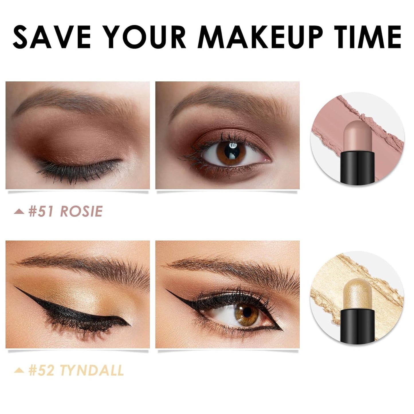 FOCALLURE 2 Pcs Cream Eyeshadow Stick,Brightener Eyeshadow Pencil Crayon,Highlighter Eye Shadow Stick Sets with Crease-proof Formula,Long Lasting Waterproof Eye Shadow Make Up,Money Glory