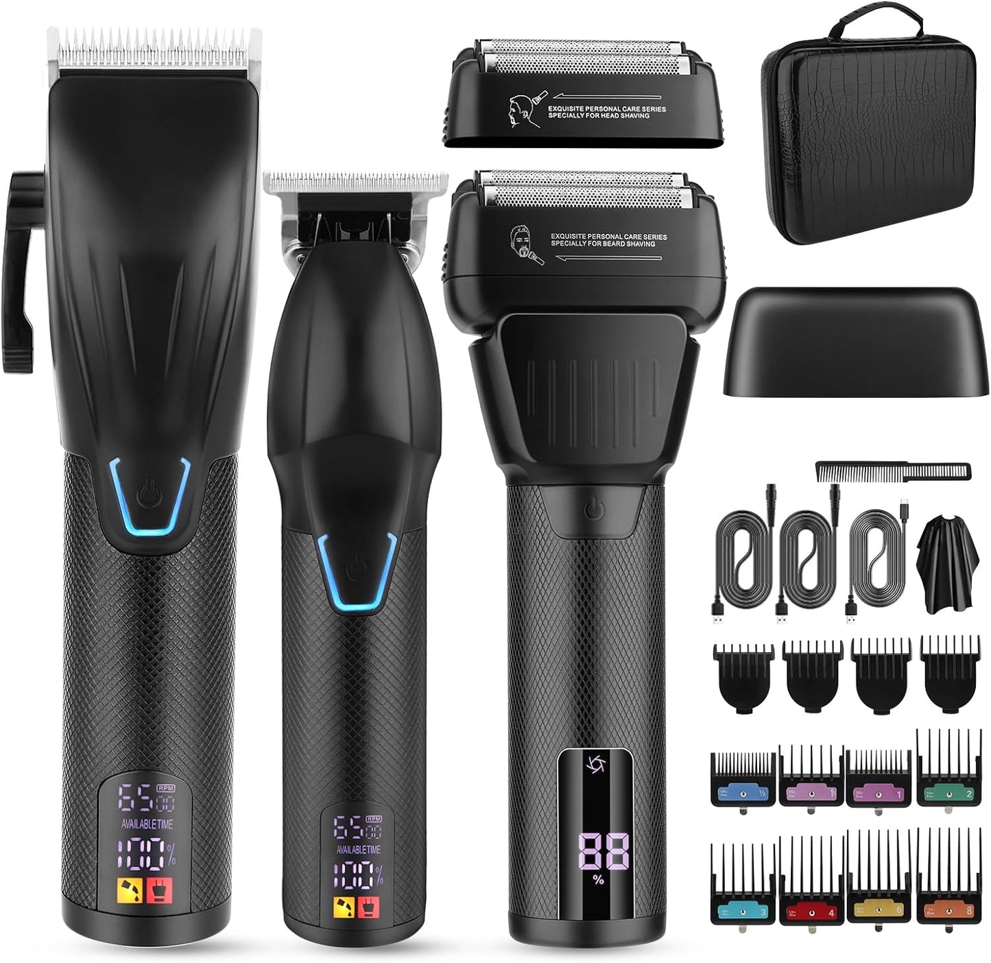 Professional Hair Clippers for Men - Cordless Beard Trimmer Electric Razor Foil Shavers, Barber Clippers Hair Trimmer Rechargeable Hair Grooming Kit, LCD Display, Gifts for Men (Black)