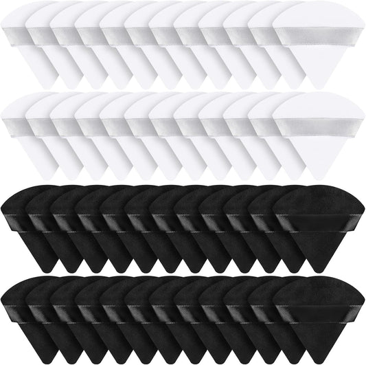 Suclain 48 Pcs Velour Triangle Powder Puff Soft Velour Makeup Puff for Face Powder Makeup Triangle Sponges for Wet and Dry Cosmetic Foundation Loose Mineral Body Tool(Black, White)