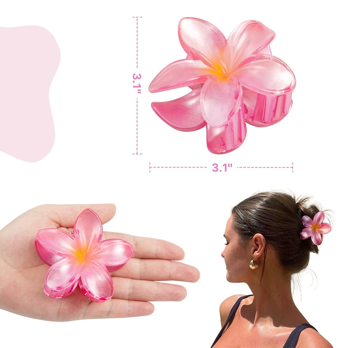 Hawaiian Flower Hair Claw Clips for Women, Plumeria Hair Clips, Cute Summer Beach Hair Accessories