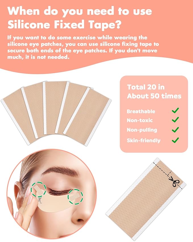 Under Eye Patches Silicone - Reusable Eye Patches + Silicone Fixing Tape Cuttable, Eye Wrinkle Patches, Reusable Eye Mask, Plump Fine Lines & Wrinkles, Eye Cream Applicator + Silicone Bag
