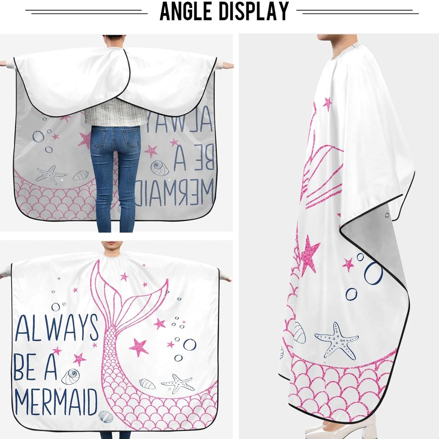 visesunny Barber Cape Mermaid Tail Polyester Hair Cutting Salon Cape Apron Anti-Static Haircut Water-Resistant Shaving Cloth Beard Shaving Bib Hairdressing Cape