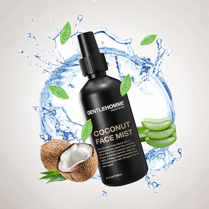 Coconut Face Mist - Men’s Facial Spray - with Hyaluronic Acid, Aloe Vera & Green Tea - Refresh, Moisturize & Hydrate - Use Day & Night - Safe for All Skin Types - Vegan - 3.4oz - 3 Pack
