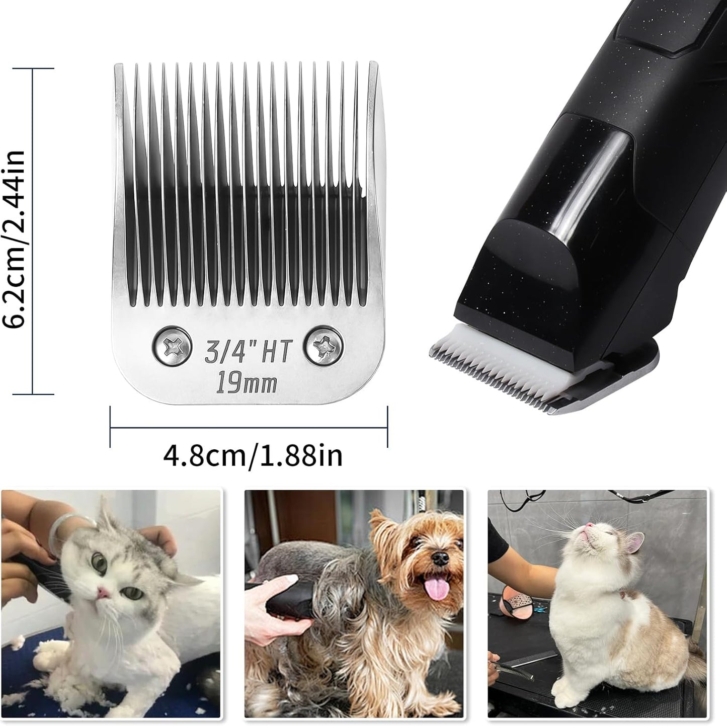2 Pcs Size 3/4HT Detachable Dog Grooming Blades, Compatible with Andis, Oster A5, Wahl KM10 Series Clippers, Cut Length 19mm, Silver(3/4HT 19mm, 2 Packs)