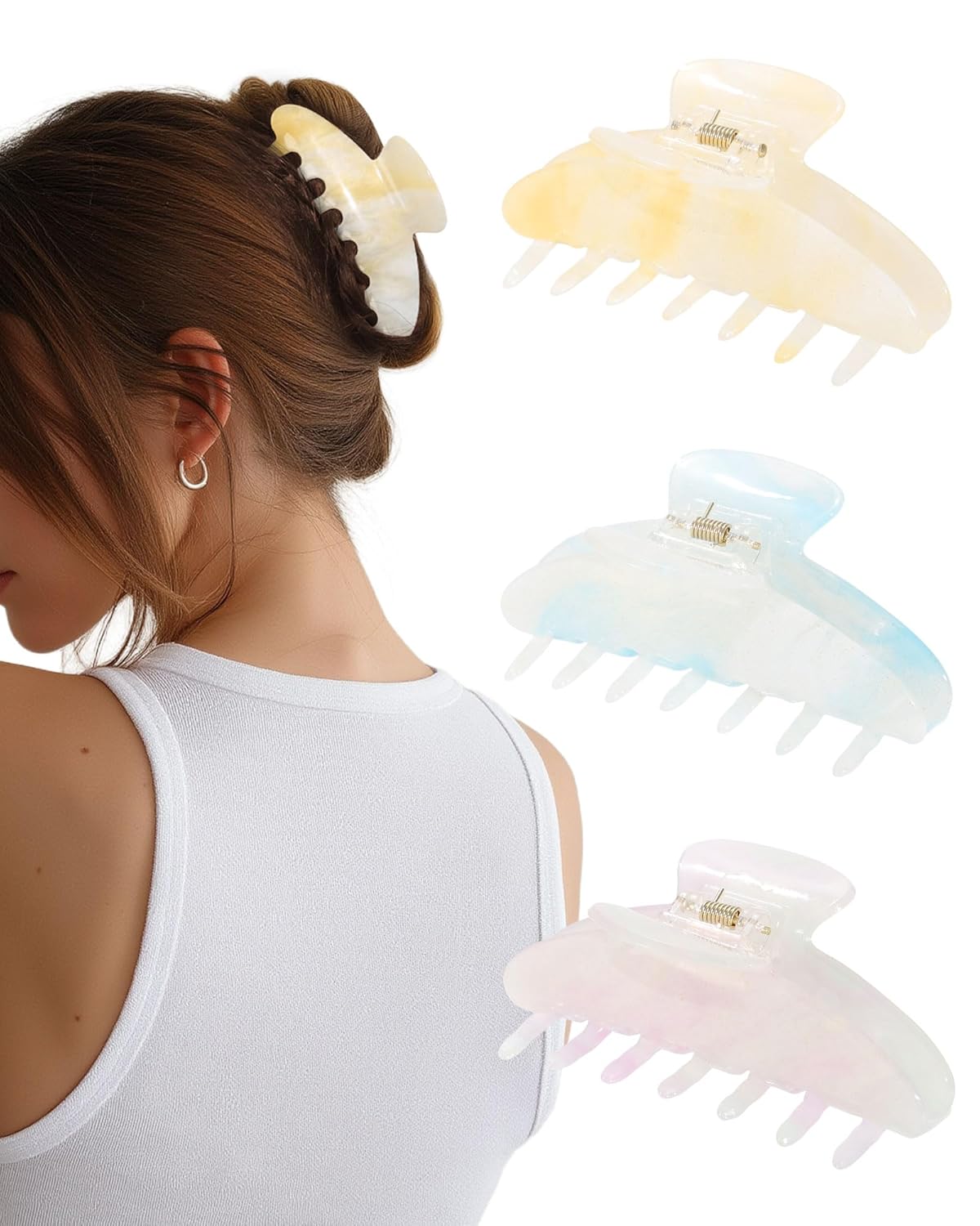 Molans 3PCS Hair Claw Clips Acrylic Clamps for women - Non-slip Strong Hold Barrettes for Thin Thick Hair, Medium hair clips Accessories