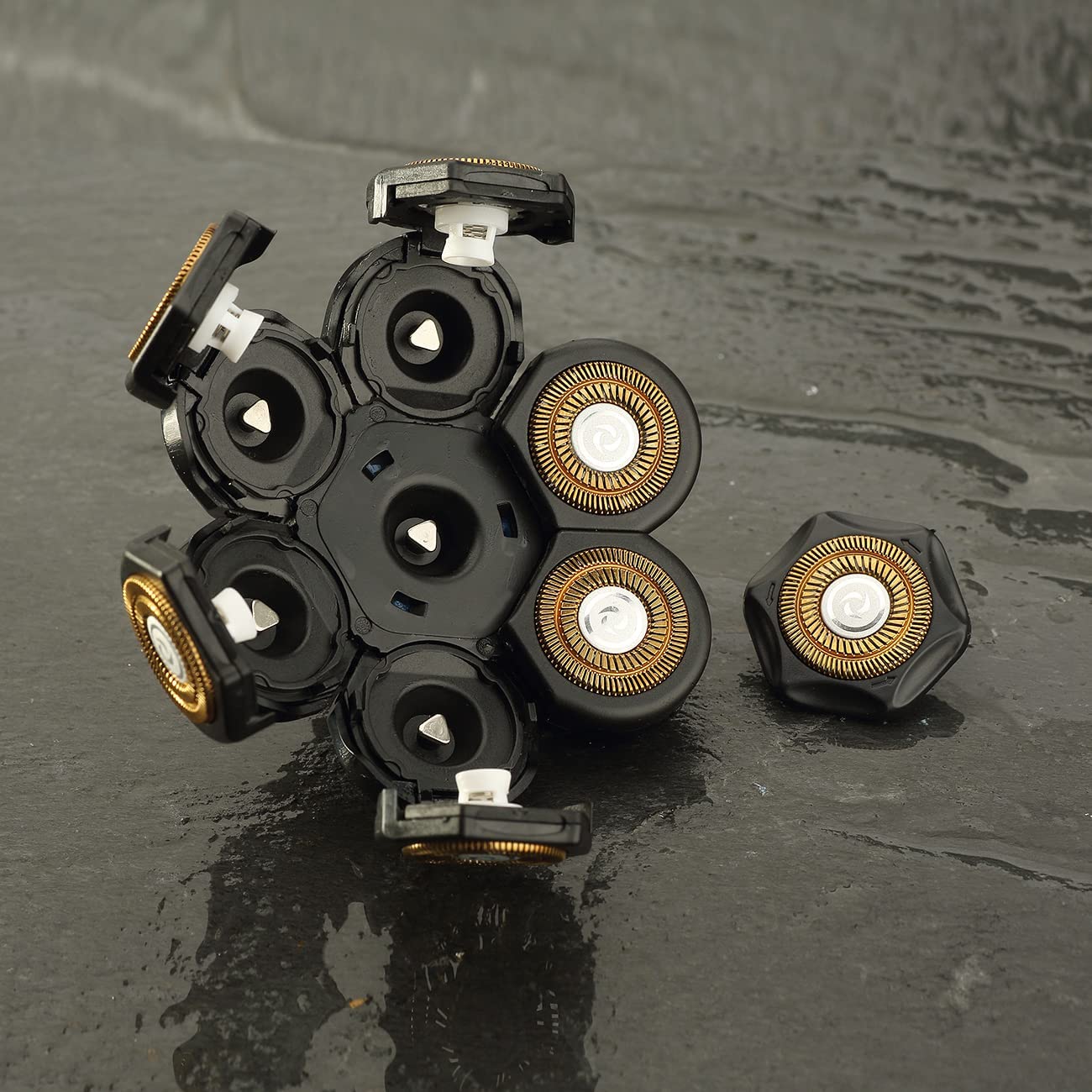 Universal 7 Blades Head Shaver Replacement Heads for Head Shaver and Other Brands Shaver, 7 Heads Head Shaver Bald Shaver Beard Electric Razor Shaver Head (Gold+Black)