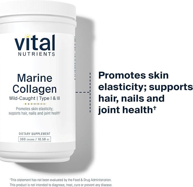 Vital Nutrients Marine Collagen Powder Unflavored | Hair, Skin, Nails, & Joint Support* | Type I & III Collagen Powder Supplement from Wild-Caught Fish | Gluten, Dairy, Soy Free | 300 Grams