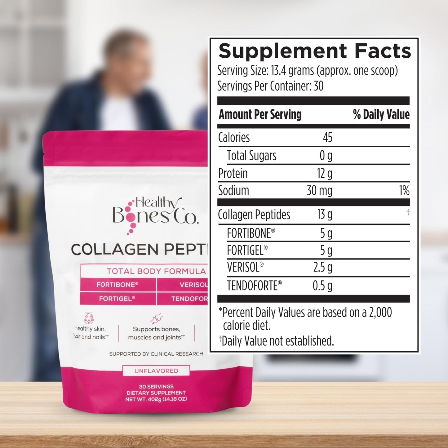 FORTIBONE Premium Bone Health Collagen Peptides w/FORTIGEL, VERISOL, TENDOFORTE | Clinically-Supported for Bones Joints Skin Hair Nails | Hydrolyzed Collagen Complete Anti-Aging Formula | 30 Servings