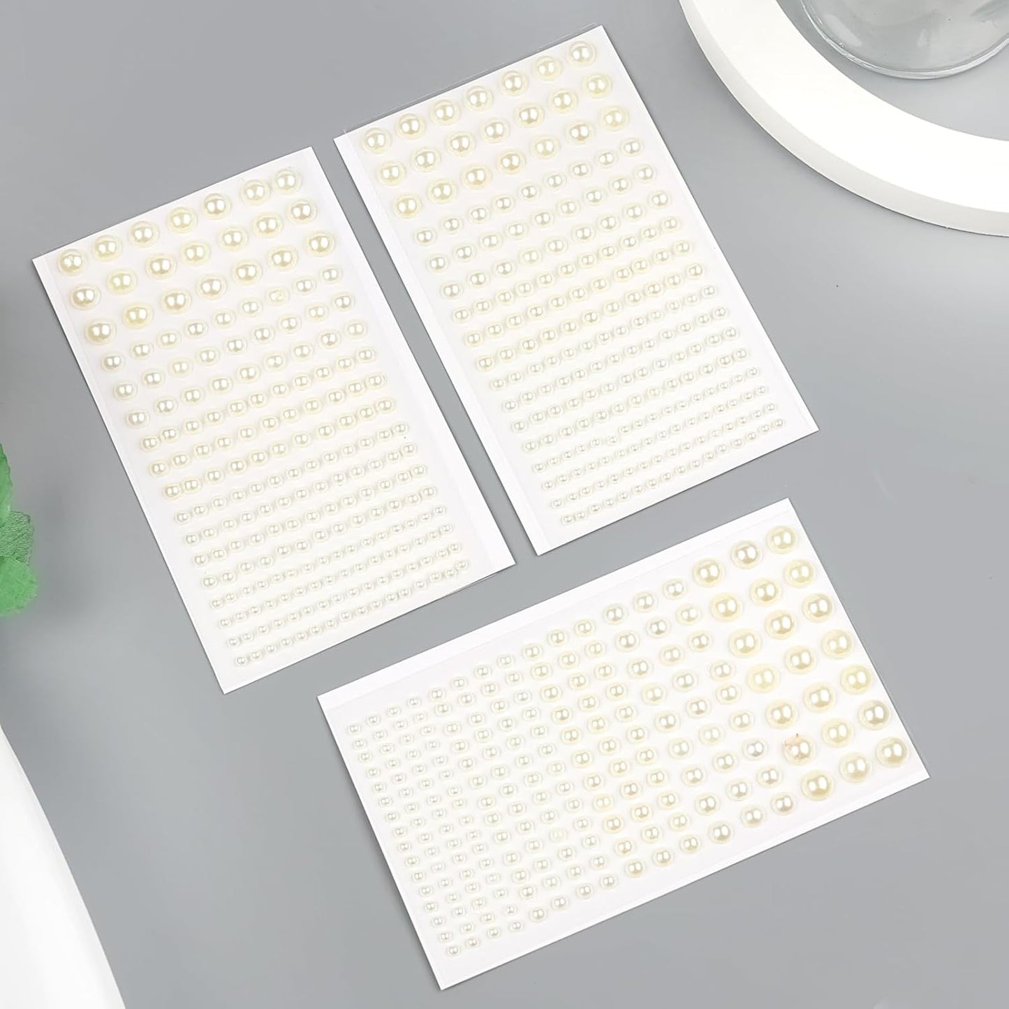 591pcs Face Gems Hair Gems Pearls, Self-Adhesive Face Jewels Eye Rhinestones 3/4/5/6/8 mm Face Gem Stick on, Halloween Makeup Gems Rave Accessories for Face Eyes Body Makeup (03.Beige Pearl)