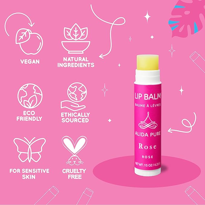 Rose Lip Balm Collection, Vegan Lip Balm Set, Beeswax Free, with Avocado Oil, Organic Jojoba Oil, and Vitamin E, Natural Moisturizer for Dry, Chapped Lips, 3 Tube Set