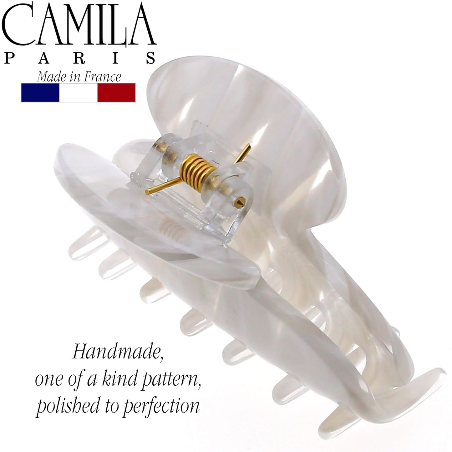 Camila Paris CP3065 French Hair Clip for Women, Handmade, White, Small, Girls Hair Claw Clips Jaw, Durable Styling Hair Accessories for Women, Strong Hold No Slip Grip, Made in France