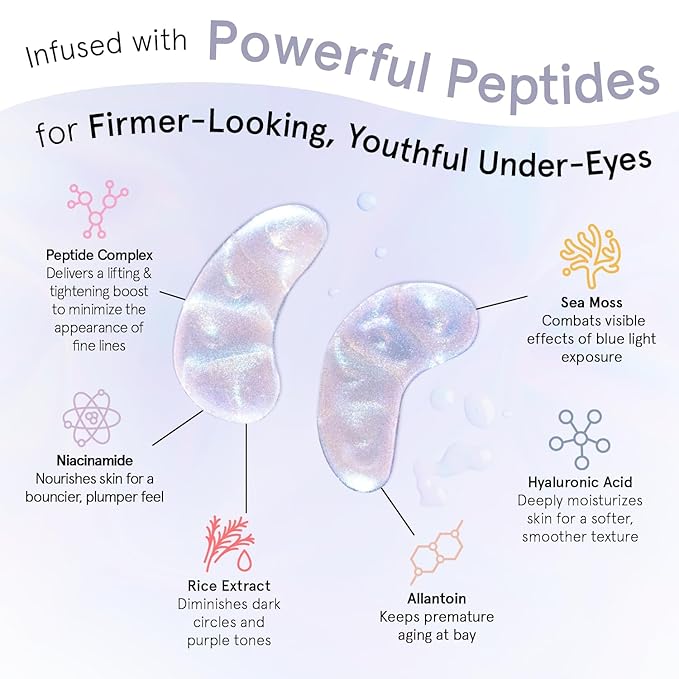 grace & stella Under Eye Patches with Peptides & Rice Extract - Firming Eye Masks for Dark Circles and Puffiness - Under Eye Mask for Firmer-Looking Skin - Vegan, Cruelty-Free (White, 6 Pairs)