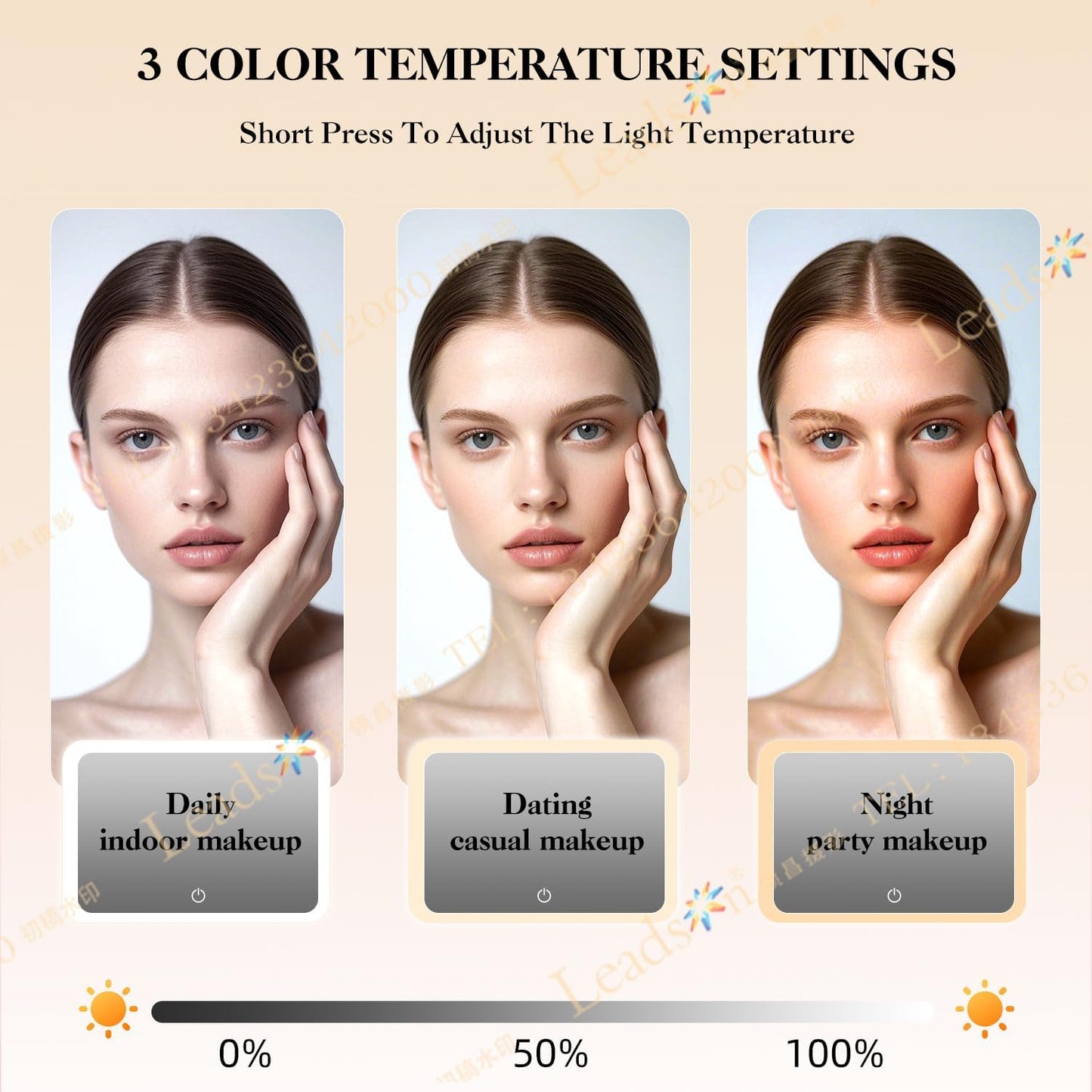 Travel Makeup Bag With LED Mirror,Cosmetic Train Case with 3 Color Setting,Cosmetic Makeup Organizer Bag with Adjustable Dividers,Portable Make up Box with Make up Brushes Holder Storage（Beige）