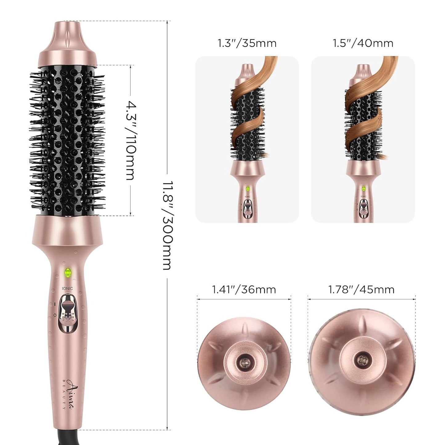Aima Beauty Hot Brush, 1.3"/35mm Heated Curling Brush Makes Hair Smoother, Softer, Thermal Brush Get Natural Curls, Easy to Use, 30S Fast Heating, Dual Voltage & 60 Mins Auto-Off, Gold