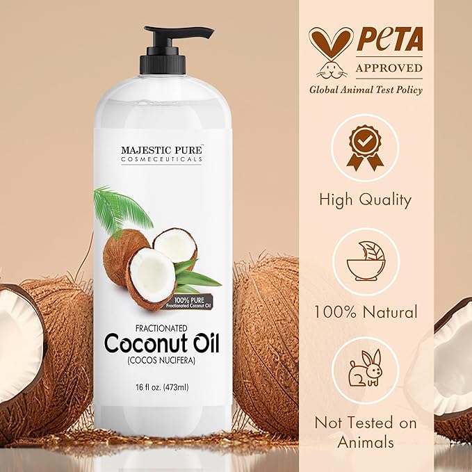 Majestic Pure Fractionated Coconut Oil - Relaxing Massage Oil, Liquid Carrier Oil for Diluting Essential Oils - Skin, Lip, Body & Hair Oil Moisturizer & Softener - 16 fl oz