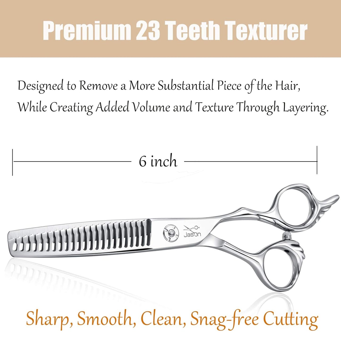 JASON 6" Texturizing Hair Scissors, 23 Teeth Hair Texture Shears Professional Blending Hair Thinning Scissor for Barber, Hairdresser, Stylist, Women and Men, Japanese 440C Stainless Steel