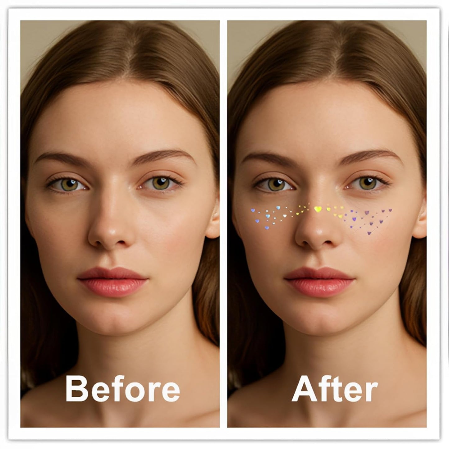 6Pack Holographic Multichrome Glitter Freckles Face Tattoo,Waterproof Sparkle Face Glitter Makeup Patches,Temporary Faces Speckles for Women.