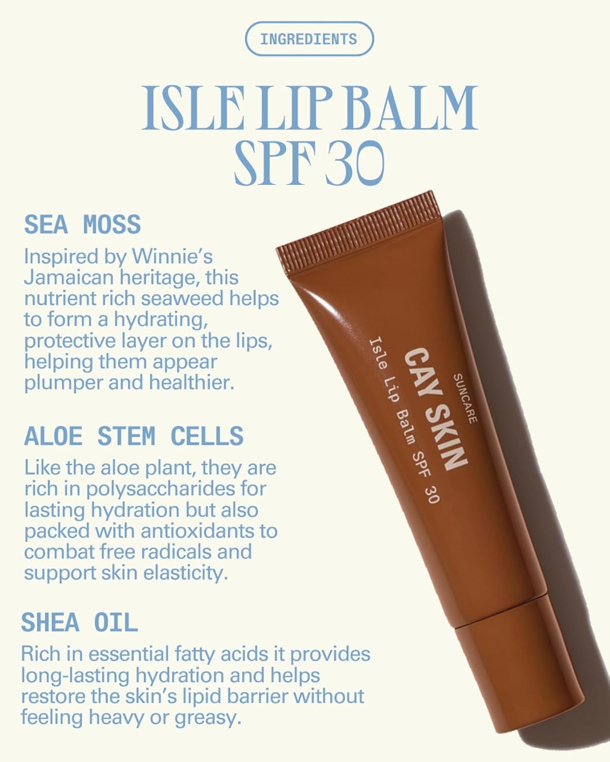 Cay Skin Isle Lip Balm SPF 30 – High Shine, Hydrating + Sheer Lip Gloss in Vanilla Brown Sugar Flavor – Formulated with Natural Ingredients for All Skin Tones – Irie Rose, 0.35 oz