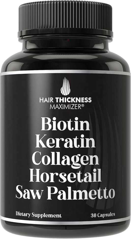 Biotin (5000mcg), Keratin, Collagen, Horsetail, Saw Palmetto – 5-in-1 Hair Growth Supplement & Vitamins for Women & Men, DHT Blocker Capsules for Thinning - Hair Growth Vitamins