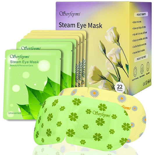 Serfeymi 22 Packs Steam Eye Mask-Disposable Cornea Care Rest Self Heating Eye Mask,Warm Eye Compresses for Dry Eyes,Sleep,Spa,Travel Essentials & Relaxation Gifts,Stocking Stuffers-2 Scents