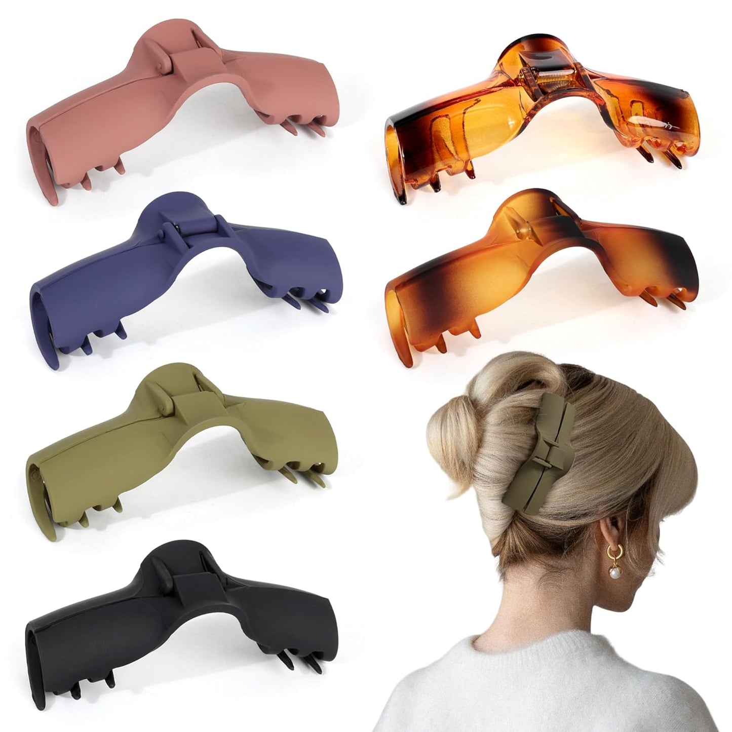 Hold Everything Hair Claw Clips for Thick & Thin Hair Strong Hold Big Banana Side Clip Hair Claw Barrettes for Women and Girl's Straight Wavy Curly (6-Color)