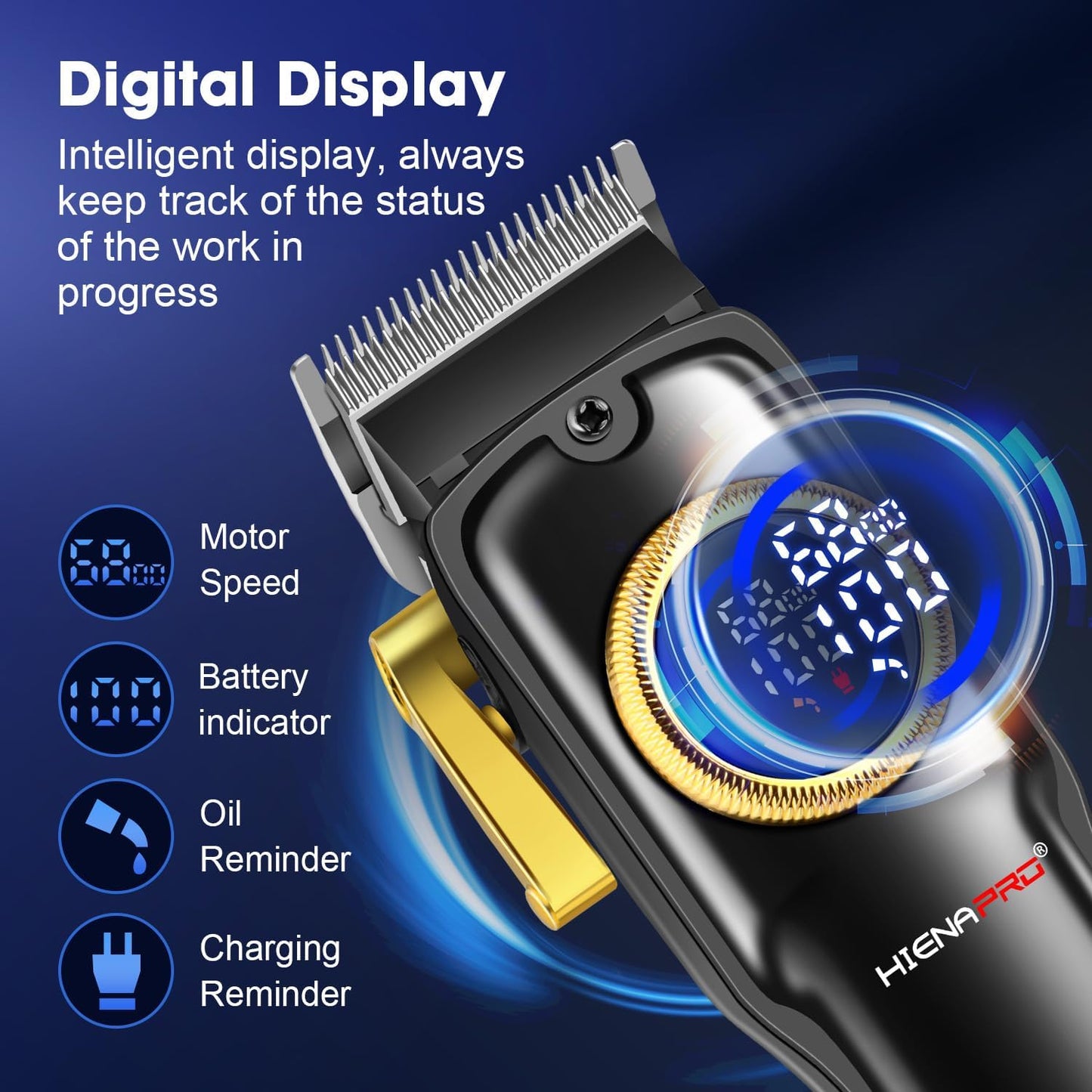 HIENA PRO Professional Hair Clippers Set for Men Cordless Barber Kit Hair Cutting Kit Rechargeable Clippers and Trimmers Set Clipper Set for Barbers with LED Display, Gifts for Men, (Black)