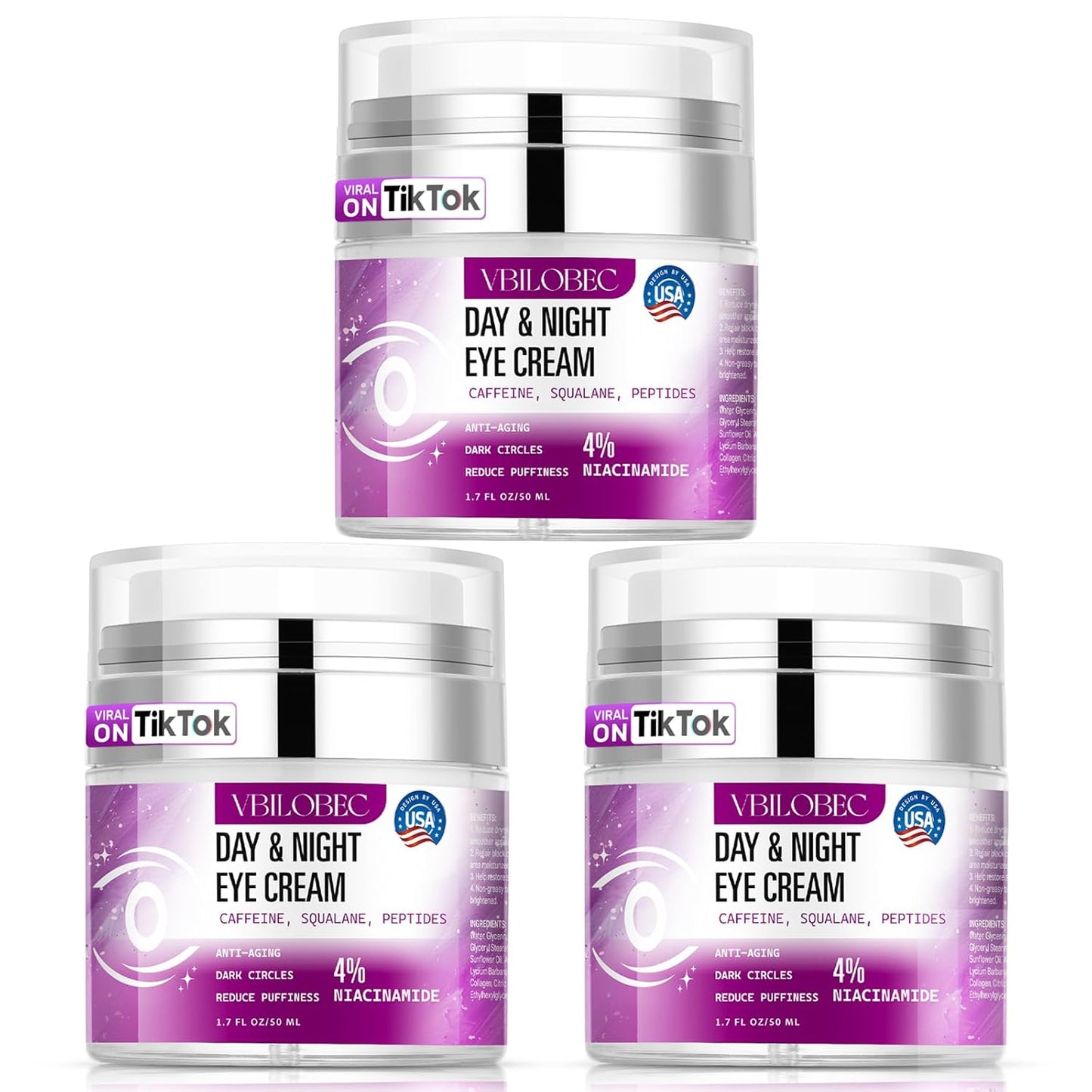 2025 Latest Caffeine Eye Cream:[30+ SGS Certified] [Used by Over 1M Fans] Anti-aging Eye Cream to eliminate dark circles, puffiness, and fine lines.1.7 fl oz, for Women& Men,3PC