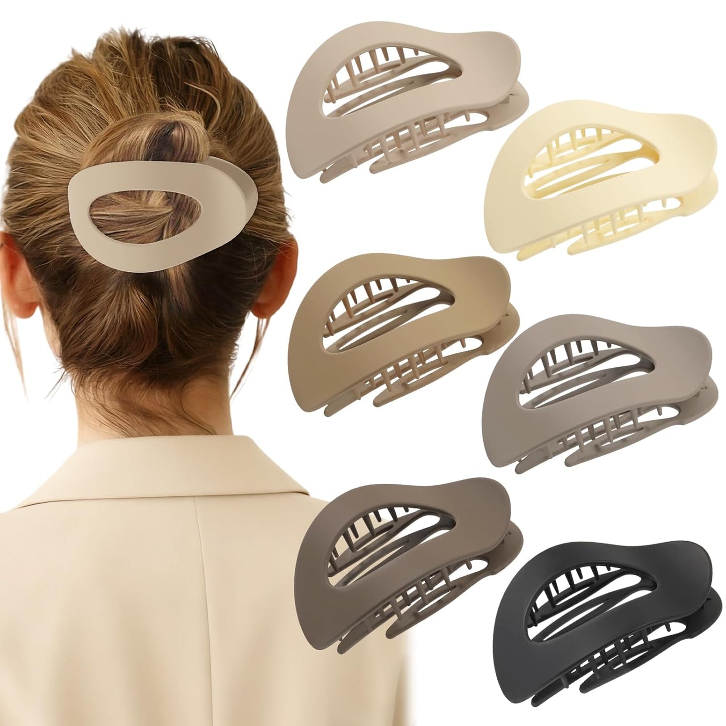 6 PCS Flat Hair Clips for Women, Medium Flat Hair Clips, Flat Claws Clips for Thick Thin Hair, Hair Claw Clips with Secure Hold Double Inner Teeth, Lay Down Claw Clip, Classic Hair Barrettes