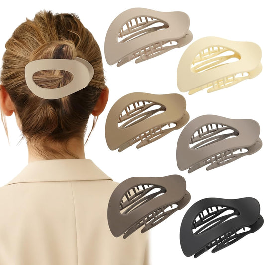 6 PCS Flat Hair Clips for Women, Medium Flat Hair Clips, Flat Claws Clips for Thick Thin Hair, Hair Claw Clips with Secure Hold Double Inner Teeth, Lay Down Claw Clip, Classic Hair Barrettes