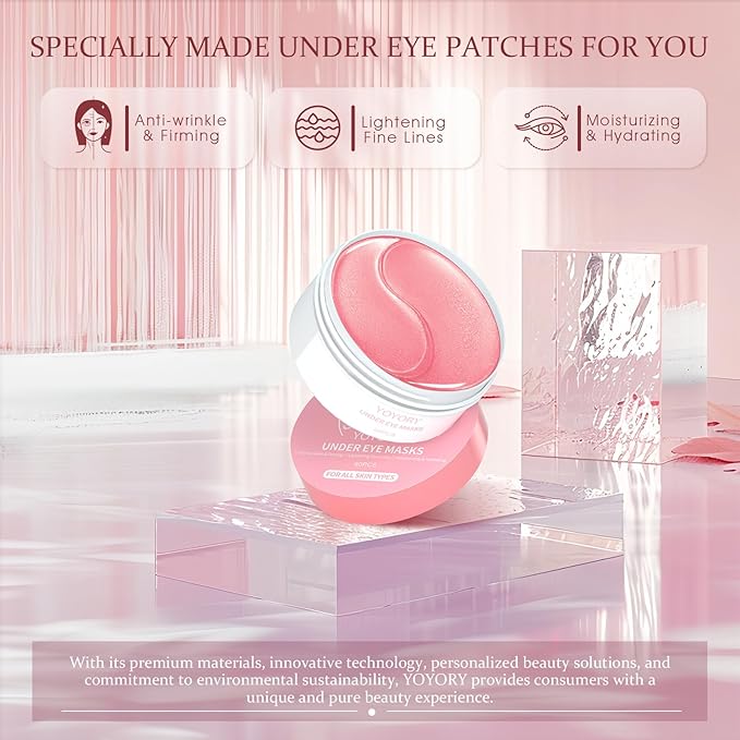 Under Eye Patches Masks - for Eye Bags with Collagen and Hyaluronic Acid, Dark Circles,and Fine Lines, Fade Wrinkles Treatment for Women and Men - 60 Pcs Pink