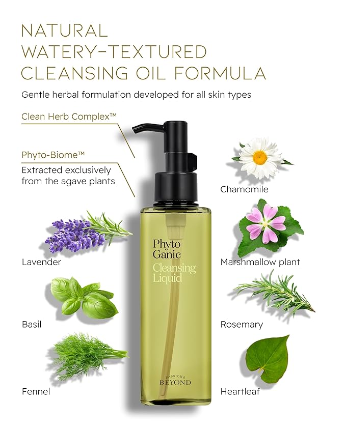 BEYOND Phytoganic (Cleansing Liquid, 6.8fl oz) - Vegan Formula Korean Skin Care. Gentle All-in-One Face Wash with Smooth Finish, Clean Herbs, Phyto-Biome